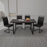 59" Black Rectangular MDF Dining Table Set with 4 PU Armless Chairs - Modern Industrial Farmhouse Style for Kitchen, Dining Room, Office - Comfortable Cushioned Backrests, Sturdy Metal Legs, Easy Assembly