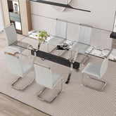 Elegant 71" Clear Tempered Glass Dining Table Set with 6 Light Gray PU Chairs, Silver Metal Legs - Modern Minimalist 6-Seater for Dining Room & Kitchen