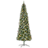HOMCOM 9ft Snow-Dipped Artificial Christmas Tree | 460 LED Lights, 1298 Tips, Pine Cones & Red Berries | Realistic PVC Branches for Festive Indoor Decor | Easy Assembly & Storage