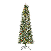 HOMCOM 7.5ft Pre-Lit Snow-Dipped Artificial Christmas Tree | 350 LED Lights, 1075 Tips, Pine Cones & Berries | Realistic PVC Green Tree for Indoor Holiday Decor