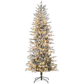 HOMCOM 7.5ft Snow Flocked Artificial Christmas Tree | 850 Branches, 350 Warm White Lights | Auto-Open, Easy Assembly Holiday Decor for Home & Indoor Use
