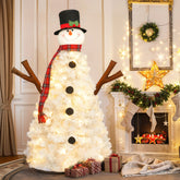 4ft Snowman Christmas Tree - Pre-lit Artificial Xmas Tree with 100 Warm White LED Lights, 380 PVC Branch Tips - Perfect for Indoor/Outdoor Holiday Decor