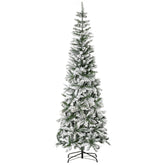 HOMCOM 7.5ft Snow-Flocked Slim Pine Artificial Christmas Tree | Realistic PVC Branches, 668 Tips | Indoor Holiday Decor, Living Room, Holiday Parties | Easy Setup, Sturdy Steel Base, Green