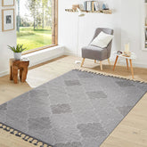 Guros Collection 8x10 Area Rug - Stain Resistant Polypropylene Trellis White & Grey Indoor/Outdoor Use, Durable Medium Pile for Living Room, Patio, Entryway, Easy Care