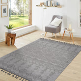 Guros Collection 6'x9' Traditional White Area Rug - Stain & Shed-Resistant Polypropylene for Indoor/Outdoor Living Rooms, Bedrooms, Entryways. Durable, Easy Care, Latex-Free Cotton Backing.