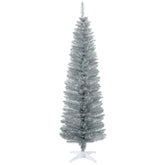 HOMCOM 6ft Slim Pencil Christmas Tree, Silver Unlit Artificial Xmas Tree with 390 Realistic Branch Tips, Flame-Retardant Plastic Stand for Indoor Home Decor
