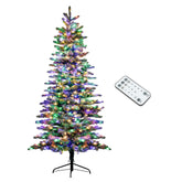 HOMCOM 7.5ft Snow Flocked Mountain Pine Artificial Christmas Tree, 500 LED Lights, Hinged Green Xmas Tree with 1264 Branch Tips, Warm White/Multicolor, Remote Control, Indoor Holiday Decoration