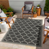 Sunshine GC_HAR2005 Anthracite Trellis Pattern Indoor Outdoor Area Rug - Durable Polypropylene, Stain Resistant, Easy Clean, Flatweave, 2'7" x 7'3" for Patio, Deck, Living Room, Entryway