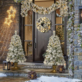 Pre-lit Artificial Christmas Tree 4-Piece Set: 6ft Tree, Garland, Wreath, 4ft Entrance Trees with 325 Warm White LED Lights. Realistic PVC, Indoor/Outdoor Festive Decor.