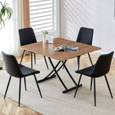 Modern Minimalist Lift-Top Coffee Table & 4 Upholstered Dining Chairs Set, Wood Grain Craft Sticker Desktop, Black Metal Legs, Adjustable Height Dining/Office/Dressing Table, Space-Saving Design, Natural Wood Wash