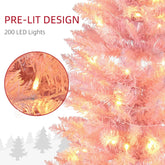HOMCOM 7ft Slim Pink Noble Fir Artificial Christmas Tree | 200 Warm White LEDs, 499 Tips | Flame Retardant, Space-Saving Pencil Shape | Perfect for Indoor Holiday Decor