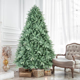 8FT Blue-Green Tint Christmas Tree: 3308 PE+PVC Tips, Full-Bodied Hinged Branches, Easy Assembly, Stable Metal Stand for Stunning Holiday Home Decor