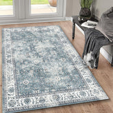 Toucan K4640A-19 Washable Non-Slip Area Rug, 5'x7' Silver Polyester Traditional Design for Living Room, Bedroom, Entryway. Durable, Low Pile, Pet-Friendly, Easy Care