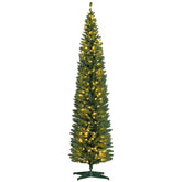 HOMCOM 8ft Slim Noble Fir Artificial Christmas Tree | 618 Tips, 300 Warm White LEDs | Realistic Green Plastic | Indoor Home Holiday Decor