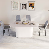 63" Cream Modern MDF Dining Table Set with 4 PU Leather Chairs, Black Metal Legs, Ergonomic Design, Stain-Resistant Tabletop, Perfect for Home Kitchen & Dining Room