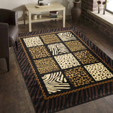 Tribes GC YLS4012 5'3" x 7'3" Black Multi Animal Print Area Rug - 100% Polypropylene, Kid & Pet Friendly, Stain Resistant, Durable for High Traffic Zones