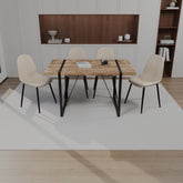 55" Dark Wood Dining Table Set with 4 Beige Suede Chairs - Modern Industrial MDF & Metal Base Kitchen & Dining Room Furniture - Ergonomic Comfort & Easy Assembly