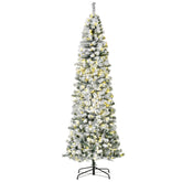 HOMCOM 7.5ft Pre-Lit Slim Douglas Fir Christmas Tree: Snow-Flocked, 350 Warm White LEDs, 641 Realistic PVC Tips. Hinged, Easy Assembly, Steel Base, Perfect for Indoor Holiday Decor.
