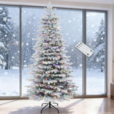6.5ft Snow Flocked Artificial Christmas Tree | Warm White & Multicolor LED Lights | Hinged Branches | Realistic Mountain Pine | 990 Tips | Indoor Holiday Decor | 76.8"H