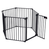150" 6-Panel Adjustable Steel Safety Gate | Wide Walk-Through Door | Fireplace, Christmas Tree, Stair Barrier | Black | Indoor/Outdoor Home Use
