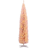 HOMCOM 8' Slim Pink Noble Fir Artificial Christmas Tree: 618 Tips, 300 Warm White LEDs, Flame-Retardant Plastic, Perfect for Home & Fireplace Decor