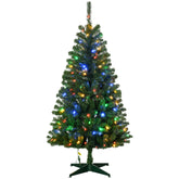HOMCOM 5ft Prelit Artificial Christmas Tree | Auto-Open, 365 Branches, 152 Warm White/Colorful LED Lights | Flame-Retardant, Easy Assembly & Storage | Holiday Home Decor