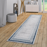 MARFI Collection 2'x8' Runner Rug | Blue/Ivory Bordered | Stain Resistant Polyester | Medium Pile | Kid & Pet-Friendly | Turkish Made | Entryway, Hallway, Living Room