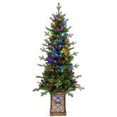 4FT Pre-Lit Green Christmas Tree: Glitter Base, 100 Multicolor LEDs, 396 PE/PVC Tips, Berries & Pine Cones. Festive Indoor Holiday Decor, Full & Lush Appearance, Realistic Charm.