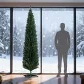 8ft Slim Pencil Artificial Christmas Tree, Green, Realistic Unlit Xmas Tree with 618 Tips & Sturdy Base, Easy Assembly & Storage for Home Decor, Living Room, Fireplace