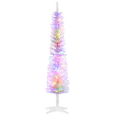 HOMCOM 5ft White Pencil Christmas Tree | 250 Branches, 150 Color LED Lights | Realistic Artificial Holiday Decor, Easy Assembly & Storage, Indoor Use