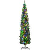 HOMCOM 8ft Pencil Christmas Tree - 668 Branches, 250 Colorful LEDs, Steel Base, Green Plastic. Perfect for Indoor Holiday Decor, Living Room, Fireplace Ambiance. Easy Assembly & Storage.