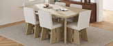TOPMAX 7-Piece Solid Rubberwood Dining Set: 63.4" Natural Table & 6 Upholstered Beige Chairs for Dining Rooms, Space-Saving Tuck-Away Design, Seats 6, Modern Farmhouse Style