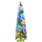 HOMCOM 4ft Snow Flocked Pencil Christmas Tree | 225 Branches, 100 Warm White/Colorful LED Lights | Slim, Downswept, Flame-Retardant PVC | Perfect for Small Spaces, Apartments, Holiday Decor