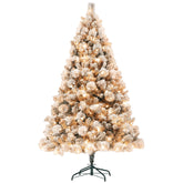 HOMCOM 6.5ft Snow Flocked Artificial Christmas Tree | 350 Clear Lights, 1107 Tips | Hinged, Easy Setup, Metal Stand | Green, Indoor Holiday Decor for Home & Office
