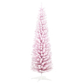 HOMCOM 6ft Pink Snow Flocked Artificial Pencil Christmas Tree - Slim, Realistic Plastic Branches, Flame-Retardant, Easy Assembly & Storage for Festive Indoor Decor