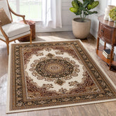 Ivory Multi Traditional Medallion Area Rug - 9'2" x 12'6" Luxury Polypropylene, Stain-Resistant, Kid & Pet Friendly, Durable Machine-Made from Turkey
