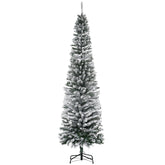 HOMCOM 7.5ft Snow-Flocked Slim Artificial Christmas Tree | Realistic PVC Branches, 738 Tips | Green, Unlit | Sturdy Metal Base for Home Holiday Decor