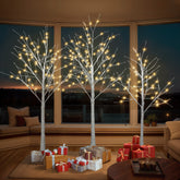 Set of 3 Lighted White Birch Trees (4ft, 5ft, 6ft) with 216 Warm White LEDs - Flexible Artificial Trees for Indoor/Outdoor Holiday & Party Decoration
