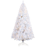 HOMCOM 7.5ft White Douglas Fir Artificial Christmas Tree | 500 Warm White LED Lights, 1346 Realistic Tips | Hinged, Easy Setup for Home Holiday Decor