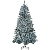 HOMCOM 7.5' Flocked Artificial Christmas Tree | Auto-Open Design, 500 Warm White LED Lights | Realistic Snowy Branches, Flame-Retardant Plastic | Perfect for Home Holiday Decor
