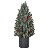 HOMCOM 18" Snow-Flocked Artificial Christmas Tree - Tabletop Decor with Pine Cones & Berries, 170 Tips, Green Plastic, Indoor Holiday Accent, Ready to Use