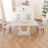 Expandable Dining Table Set for 2-8 People, 63-79" Gray MDF Kitchen Table with 4 PU Leather Padded Chairs, U-Shaped Legs, Modern Farmhouse Style for Dining Room & Living Room