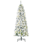 HOMCOM 6ft Snow-Flocked Slim Douglas Fir Artificial Christmas Tree, 250 LED Warm White Lights, 462 Realistic PVC Tips, Sturdy Steel Base, Easy Assembly for Indoor Holiday Decor