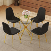 4-Piece Modern Luxe Dining Set: 36.6'' Round Tempered Glass Table & Black Linen-Cotton Chairs with Gold Metal Legs - Chic Seating for Kitchen, Living Room, Home Office | Seats 4