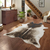 Brown & Ivory Cowhide Style Area Rug - 5x7 ft Polyester Lodge/Farmhouse Machine-Made for Living Room, Bedroom, High Traffic Areas, Stain Resistant