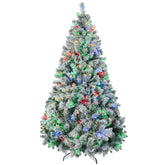 HOMCOM 7.5ft Snow Flocked Prelit Artificial Christmas Tree | 1149 Branches, 550 Warm White/Colorful LED Lights | Realistic Holiday Decor for Home & Party, Easy Assembly, Green