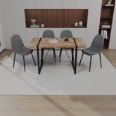 55" Dark Wood MDF Dining Table Set with 4 Grey Suede Chairs - Modern Industrial Rectangular Kitchen Table with Black Metal Base for Dining Room & Kitchen - Comfortable & Stylish