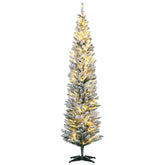 HOMCOM 7' Slim Noble Fir Artificial Christmas Tree | 210 Warm White LED Lights | 499 Tips | Realistic Green Plastic | Indoor Holiday Decor | Easy Setup