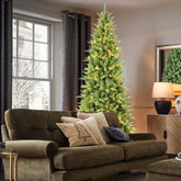 7FT Slim Christmas Tree - 400 Warm White LED Lights, 1180 Realistic PE+PVC Tips, Hinged Design for Easy Setup. Perfect Pencil Tree for Apartments, Small Spaces, Home Decor. Sturdy Metal Stand. Green.