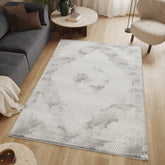 Geometrix 5'3" x 7'3" Gray & Ivory Medallion Area Rug - Soft Polyester Pile, Durable & Stain Resistant for Living Room, Bedroom, High Traffic Areas, Made in Turkey